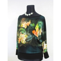 Bluzka kimono z fotonadrukiem czarny+ żółte róże